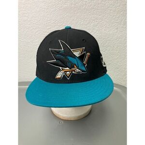 Mitchell & Ness San Jose Sharks Snapback Hat Cap Sz 7 1/8 Teal/Black/Side Patch